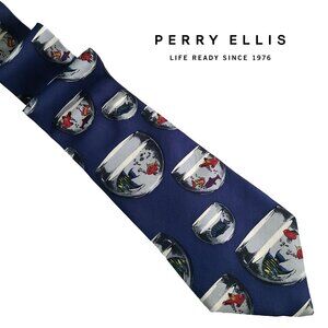 PERRY ELLIS ~ Vintage Men’s Blue Fishbowl Tie ~  Very Good!